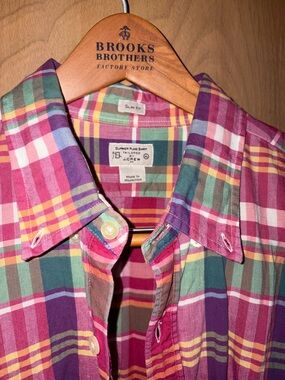 J. Crew Multicolor Plaid Button-Down Shirt in Pink, Purple, Green & Yellow